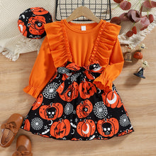 Load image into Gallery viewer, Round Neck Ruffle Trim Halloween Theme Dress