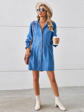 Load image into Gallery viewer, Button Up Flounce Sleeve Mini Denim Dress