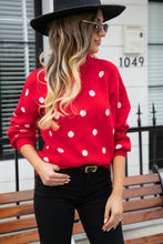 Load image into Gallery viewer, Polka Dot Round Neck Dropped Shoulder Sweater