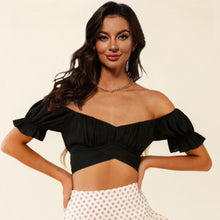 Load image into Gallery viewer, Off-Shoulder Flounce Sleeve Tie Back Top