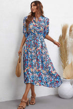 Load image into Gallery viewer, Floral Notched Neck Half Sleeve Dress