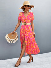 Load image into Gallery viewer, V-Neck Short Sleeve High Slit Midi Dress