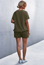 Load image into Gallery viewer, Raglan Sleeve Ruffle Hem Top and Shorts Set with Pockets