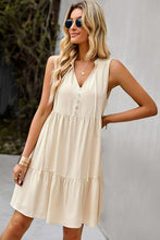 Load image into Gallery viewer, Tie Neck Tiered Dress with Decorative Buttons