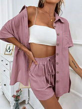 Load image into Gallery viewer, Button Up Shirt and Drawstring Shorts Set