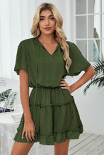 Load image into Gallery viewer, Tie Neck Frill Trim Short Sleeve Mini Dress