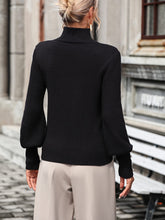 Load image into Gallery viewer, Mock Neck Ribbed Lantern Sleeve Pullover Sweater