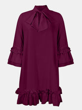 Load image into Gallery viewer, Frill Tie Neck Three-Quarter Sleeve Dress