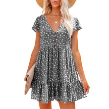 Load image into Gallery viewer, Printed V-Neck Buttoned Short Sleeve Mini Dress
