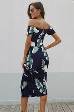 Load image into Gallery viewer, Slit Printed Off-Shoulder Midi Dress