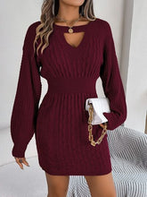Load image into Gallery viewer, Cable-Knit Cutout Round Neck Slit Sweater