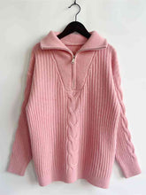 Load image into Gallery viewer, Ribbed Half Zip Long Sleeve Sweater