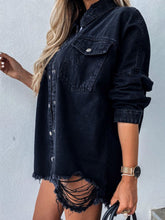 Load image into Gallery viewer, Raw Hem Collared Neck Long Sleeve Denim Jacket
