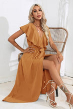 Load image into Gallery viewer, Ruffled Tied V-Neck Midi Dress
