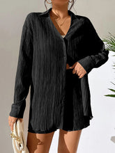 Load image into Gallery viewer, Textured Buttoned Shirt and Shorts Set