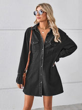 Load image into Gallery viewer, Pocketed Dropped Shoulder Mini Denim Dress