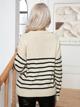 Load image into Gallery viewer, Striped Round Neck Cable-Knit Sweater