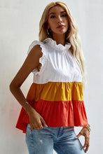 Load image into Gallery viewer, Ruffle Trim Mock Neck Sleeveless Color Block Tank Top