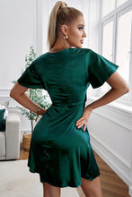 Load image into Gallery viewer, Tie Front Plunge Flutter Sleeve Mini Dress