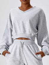 Load image into Gallery viewer, V-Neck Dropped Shoulder Sports Sweatshirt