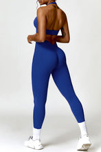 Load image into Gallery viewer, Ruched Halter Neck Bra and Pocketed Leggings Active Set