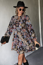 Load image into Gallery viewer, Printed Tie Neck Balloon Sleeve Mini Dress