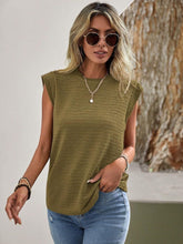 Load image into Gallery viewer, Textured Round Neck Cap Sleeve Blouse