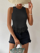 Load image into Gallery viewer, Fringe Hem Round Neck Ribbed Knit Tank
