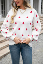 Load image into Gallery viewer, Polka Dot Round Neck Dropped Shoulder Sweater