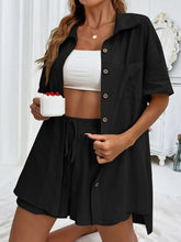 Load image into Gallery viewer, Button Up Shirt and Drawstring Shorts Set