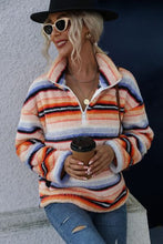 Load image into Gallery viewer, Striped Quarter Zip Dropped Shoulder Sweatshirt