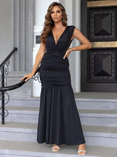 Load image into Gallery viewer, Ruched Plunge Sleeveless Maxi Dress