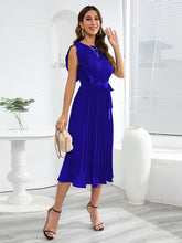 Load image into Gallery viewer, Tied Round Neck Pleated Midi Dress
