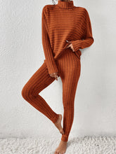 Load image into Gallery viewer, Ribbed Turtleneck Top and Pants Set
