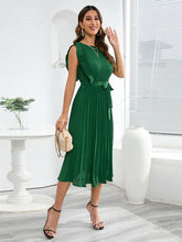 Load image into Gallery viewer, Tied Round Neck Pleated Midi Dress
