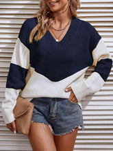 Load image into Gallery viewer, Color Block V-Neck Sweater