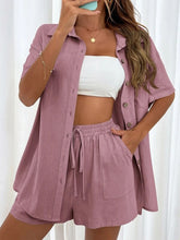 Load image into Gallery viewer, Button Up Shirt and Drawstring Shorts Set
