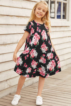 Load image into Gallery viewer, Girls Floral Round Neck Short Sleeve Dress with Pockets