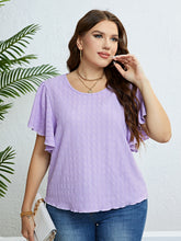 Load image into Gallery viewer, Textured Round Neck Flutter Sleeve Blouse