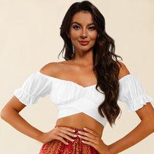 Load image into Gallery viewer, Off-Shoulder Flounce Sleeve Tie Back Top