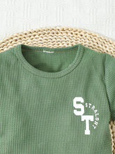 Load image into Gallery viewer, Kids Graphic Waffle-Knit Round Neck Top and Shorts Set
