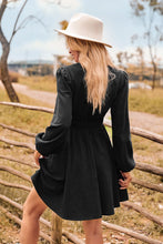 Load image into Gallery viewer, V-Neck Long Sleeve Smocked Waist Mini Dress