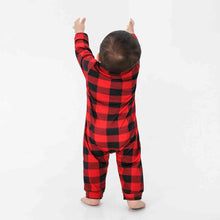 Load image into Gallery viewer, Baby Plaid Collared Neck Long Sleeve Jumpsuit