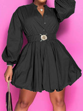 Load image into Gallery viewer, Notched Button Up Balloon Sleeves Dress