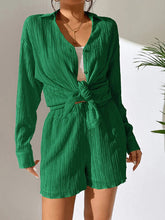 Load image into Gallery viewer, Textured Buttoned Shirt and Shorts Set