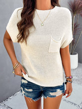Load image into Gallery viewer, Round Neck Rib Trim Short Sleeve Knit Top