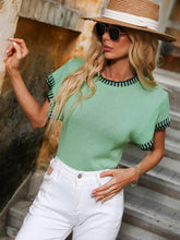 Load image into Gallery viewer, Contrast Round Neck Short Sleeve Knit Top