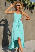 Load image into Gallery viewer, Decorative Button Spaghetti Strap Ruffle Hem Dress