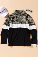 Load image into Gallery viewer, Plus Size Camouflage Color Block Quarter Zip Top