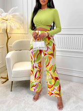 Load image into Gallery viewer, Crisscross Tied Top and Straight Leg Pants Set
